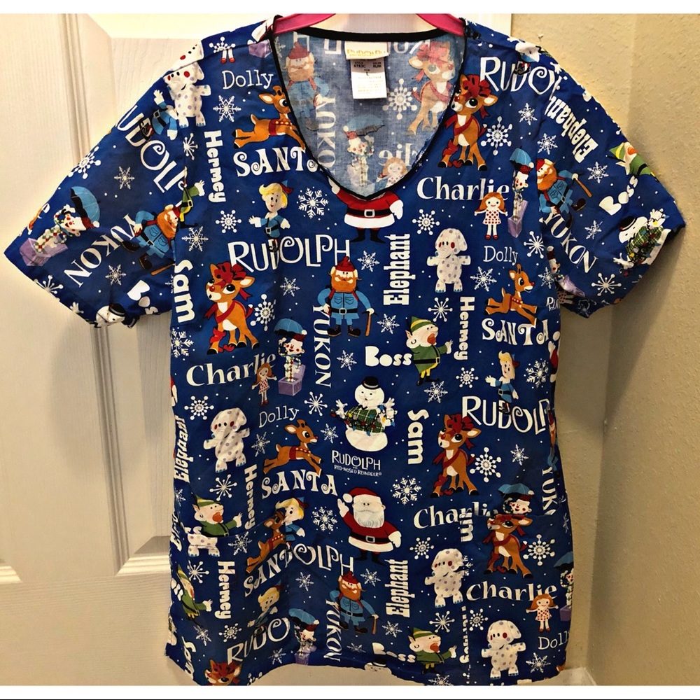 Rudolph Christmas Scrub Top